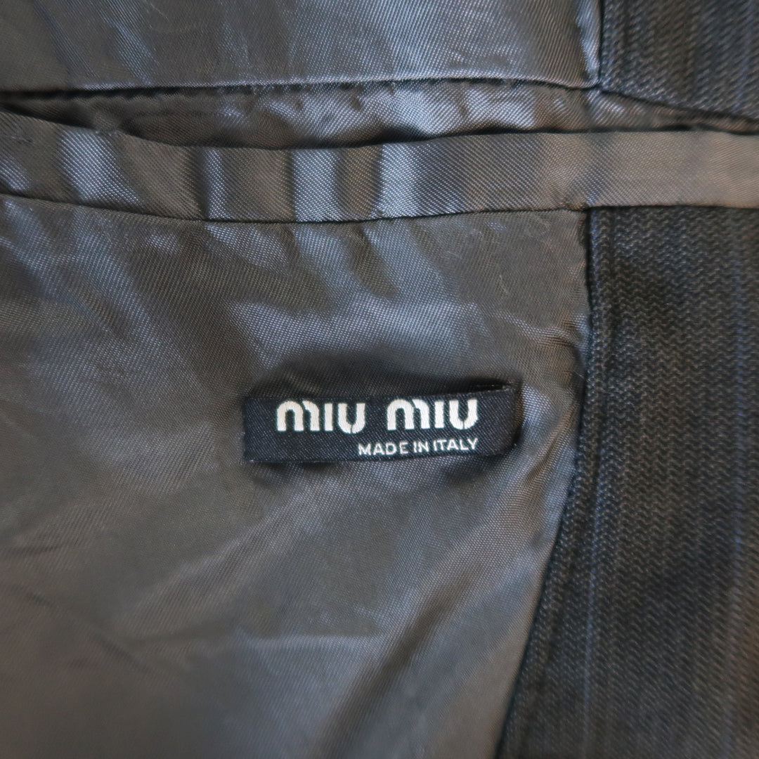 MIU MIU 40 Charcoal & Blue Pinstripe Wool / Cotton 4 Button Sport Coat