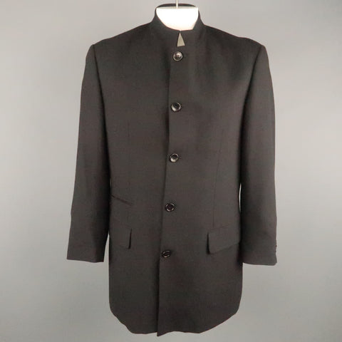 MONDO DI MARCO Chest Size 42 Long Black Solid Wool Nehru Collar Sport Coat