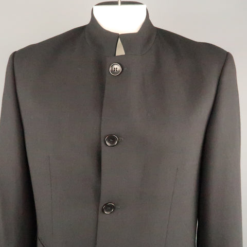 MONDO DI MARCO Chest Size 42 Long Black Solid Wool Nehru Collar Sport Coat