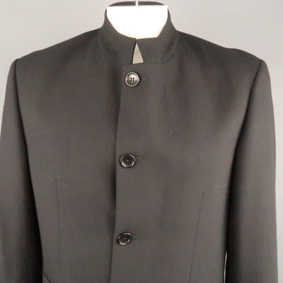 MONDO DI MARCO Chest Size 42 Long Black Solid Wool Nehru Collar Sport Coat