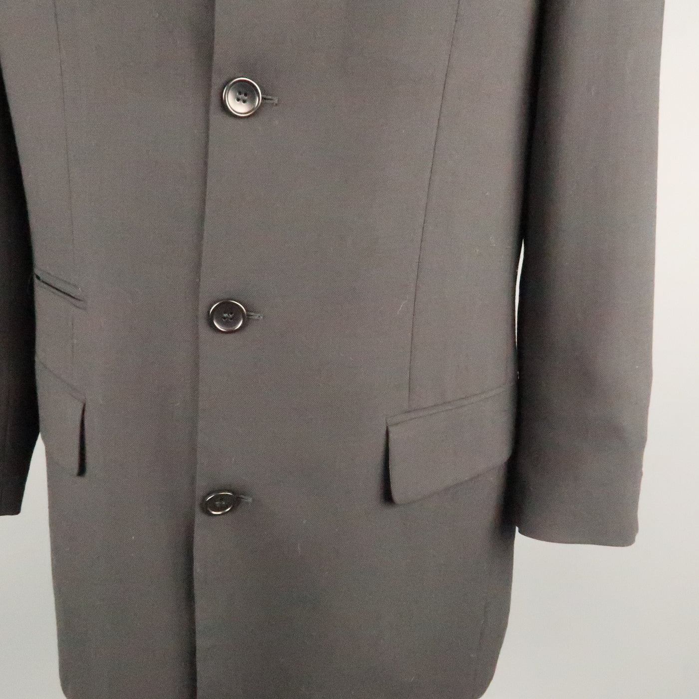 MONDO DI MARCO Chest Size 42 Long Black Solid Wool Nehru Collar Sport Coat