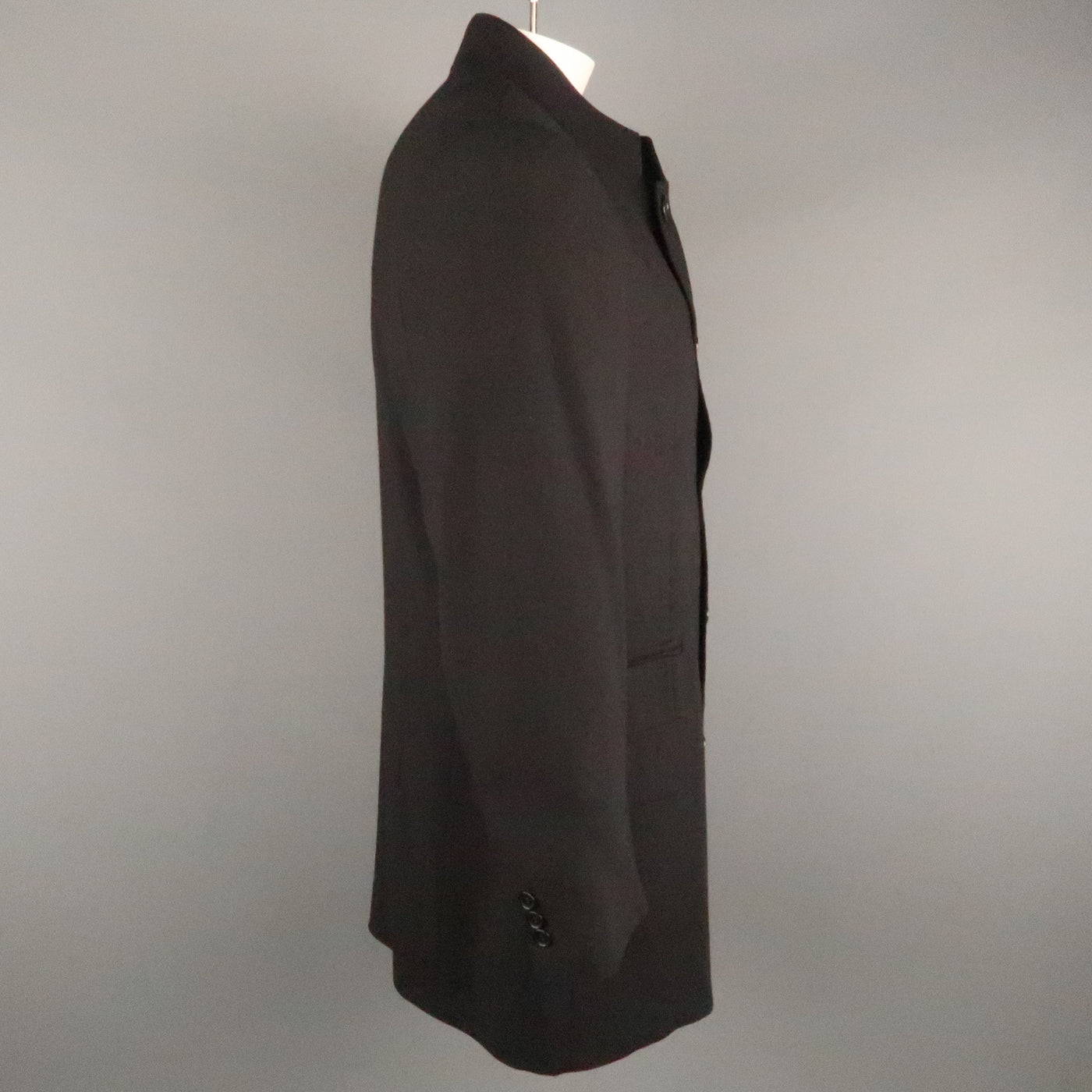 MONDO DI MARCO Chest Size 42 Long Black Solid Wool Nehru Collar Sport Coat