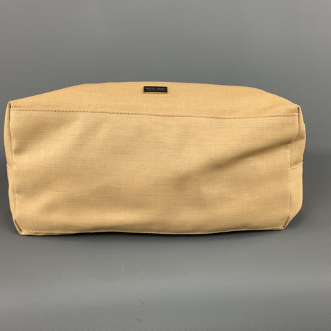 MOSCHINO Beige Floral Embroidered Canvas & Tan Leather Handbag