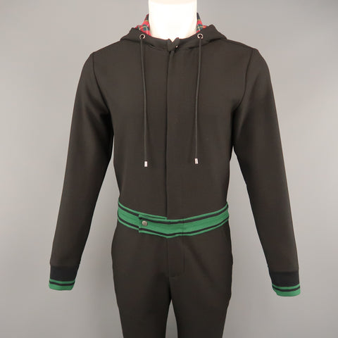 MR. TURK  Size S Black Jersey Green Banded Hooded Jump Suit