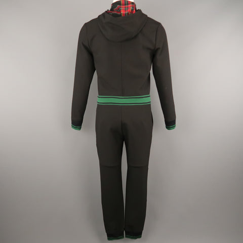 MR. TURK  Size S Black Jersey Green Banded Hooded Jump Suit