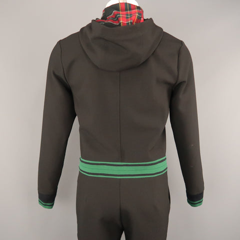MR. TURK  Size S Black Jersey Green Banded Hooded Jump Suit
