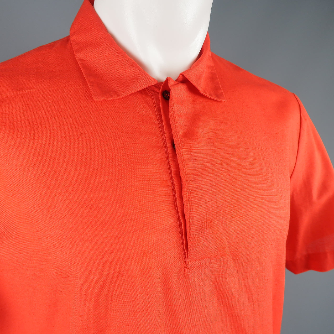 MSGM Size M Red Cotton / Linen Short Sleeve Polo Style Shirt
