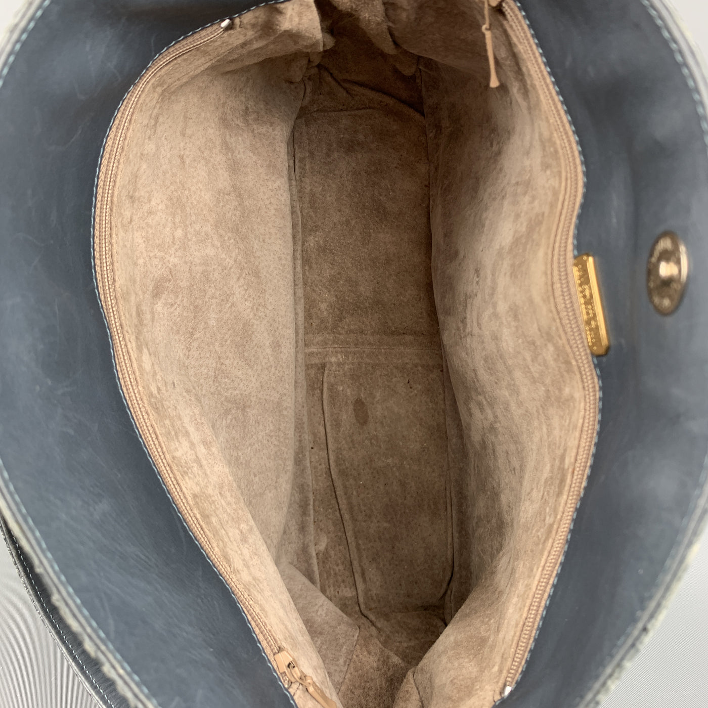 Muted Blue Grey Crocodile Skin Leather Top Handle Handbag