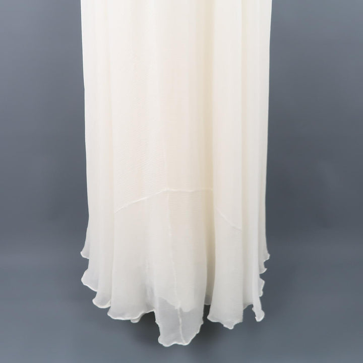 NAEEM KHAN Size M Cream Silk Crepe Chiffon Rhinestone Beaded Strap Dress / Gown