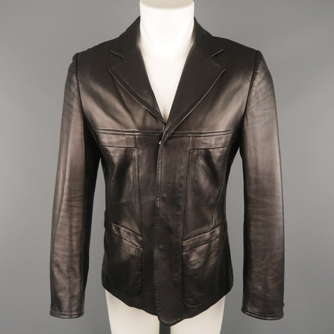NARCISO RODRIGUEZ 38 Black Leather Snap Placket Sport Jacket