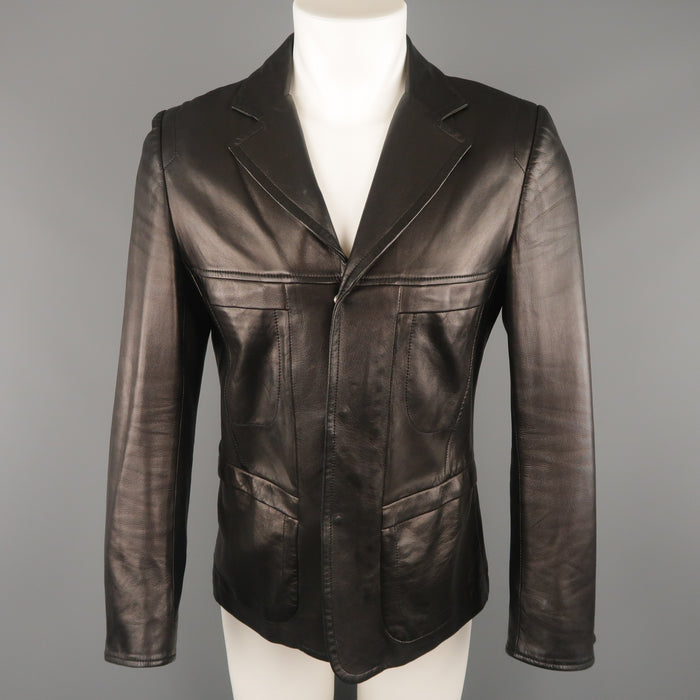 NARCISO RODRIGUEZ 38 Black Leather Snap Placket Sport Jacket