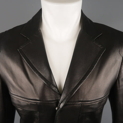 NARCISO RODRIGUEZ 38 Black Leather Snap Placket Sport Jacket