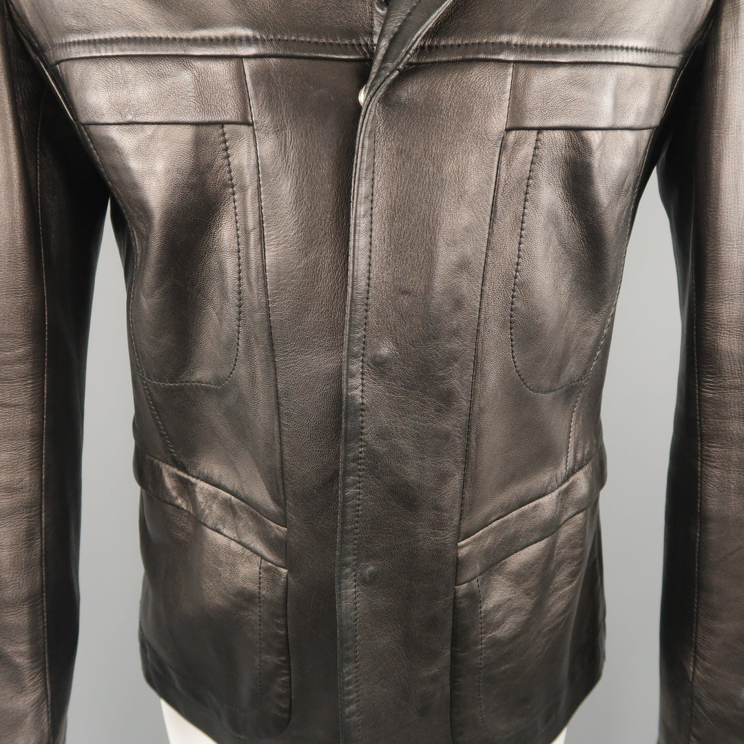NARCISO RODRIGUEZ 38 Black Leather Snap Placket Sport Jacket