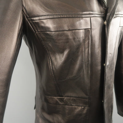 NARCISO RODRIGUEZ 38 Black Leather Snap Placket Sport Jacket