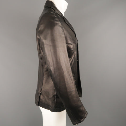 NARCISO RODRIGUEZ 38 Black Leather Snap Placket Sport Jacket