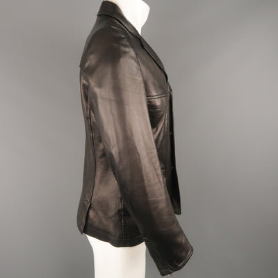 NARCISO RODRIGUEZ 38 Black Leather Snap Placket Sport Jacket