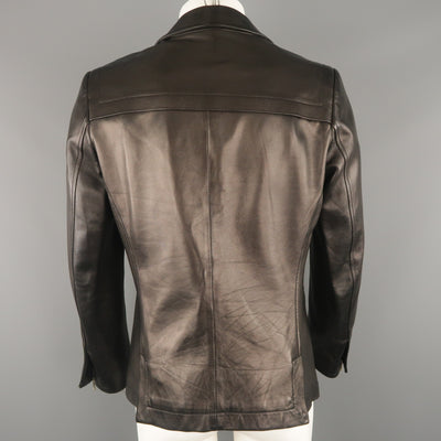 NARCISO RODRIGUEZ 38 Black Leather Snap Placket Sport Jacket
