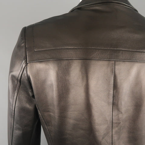 NARCISO RODRIGUEZ 38 Black Leather Snap Placket Sport Jacket