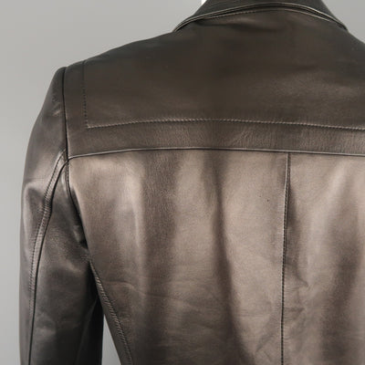 NARCISO RODRIGUEZ 38 Black Leather Snap Placket Sport Jacket