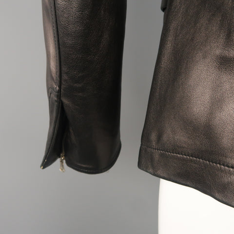 NARCISO RODRIGUEZ 38 Black Leather Snap Placket Sport Jacket