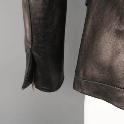 NARCISO RODRIGUEZ 38 Black Leather Snap Placket Sport Jacket