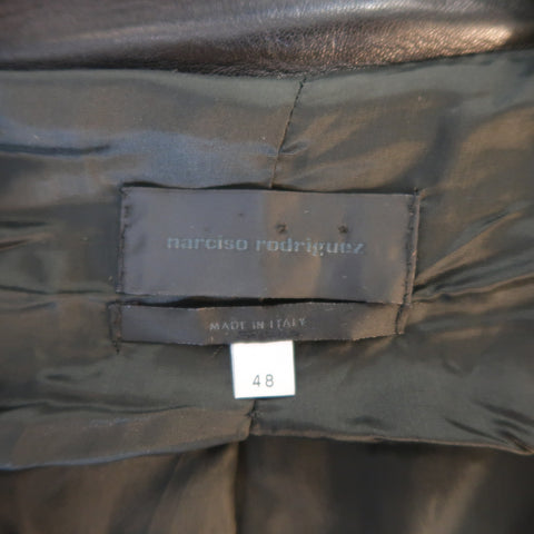 NARCISO RODRIGUEZ 38 Black Leather Snap Placket Sport Jacket