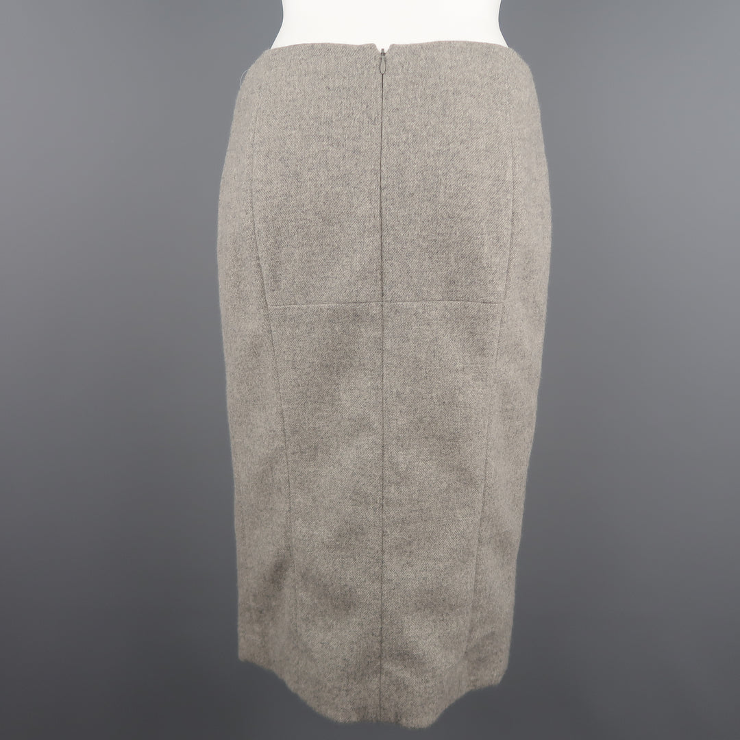 NARCISO RODRIGUEZ Size 6 Heather Grey Virgin Wool / Angora Tweed Skirt