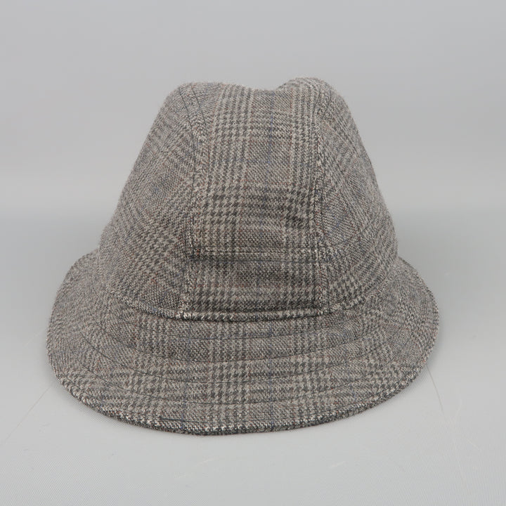 NEIL BARRETT Size M Gray Glenplaid Wool Blend Fedora Hat