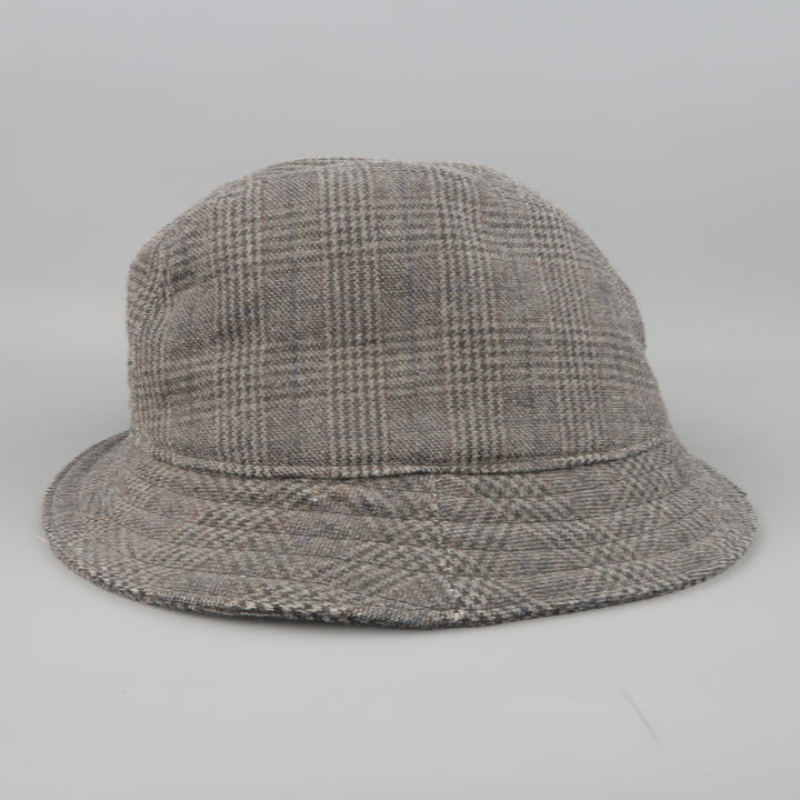 NEIL BARRETT Size M Gray Glenplaid Wool Blend Fedora Hat
