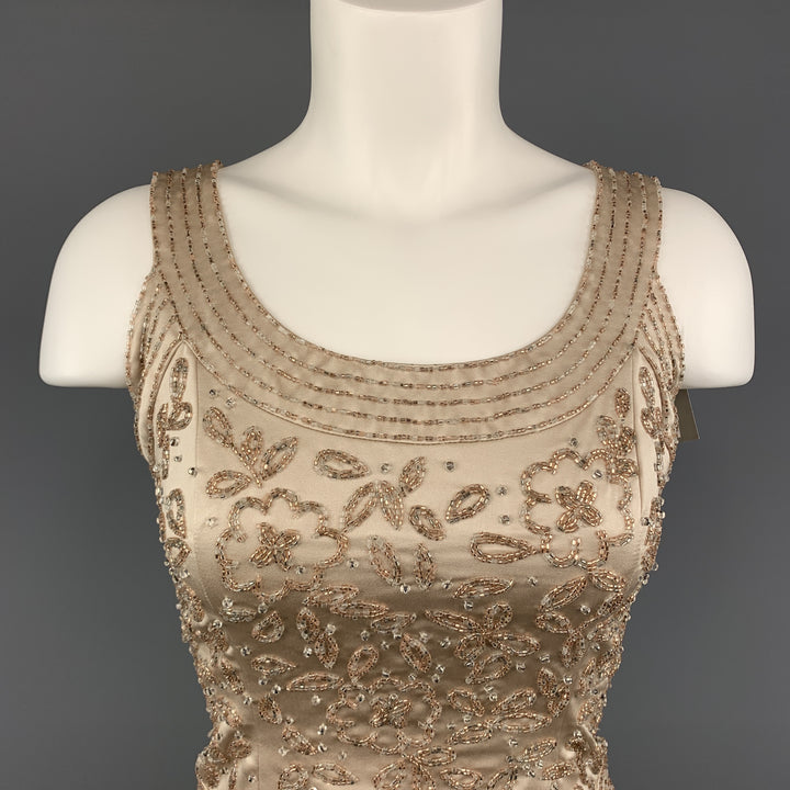 Vintage NEIMAN MARCUS Size 2 Beige Beaded Satin Shell Top