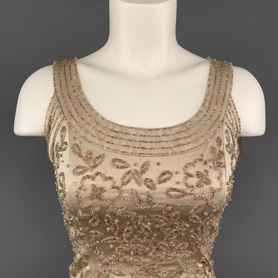 Vintage NEIMAN MARCUS Size 2 Beige Beaded Satin Shell Top