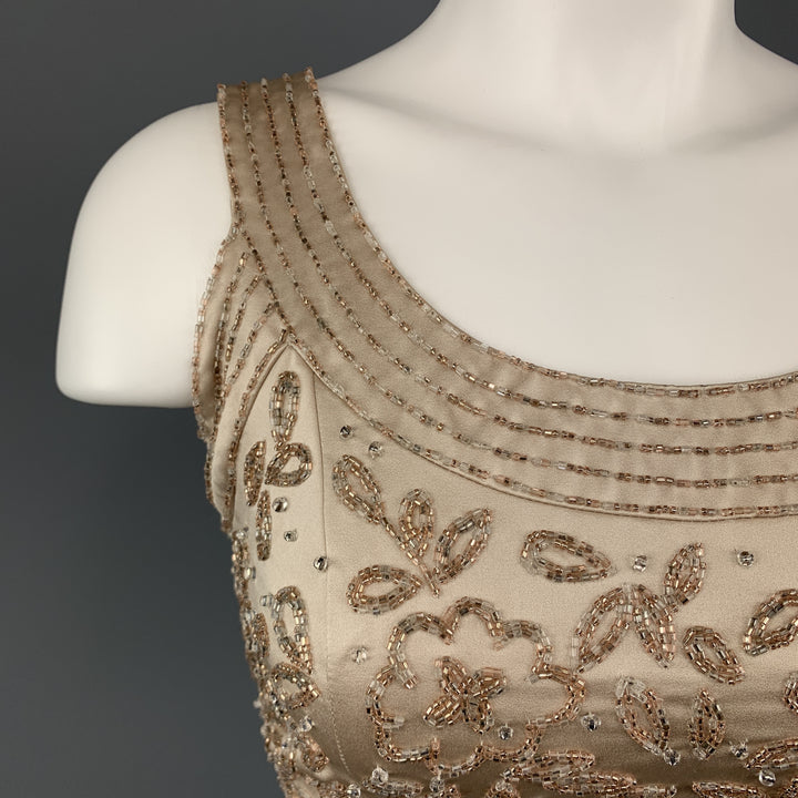 Vintage NEIMAN MARCUS Size 2 Beige Beaded Satin Shell Top