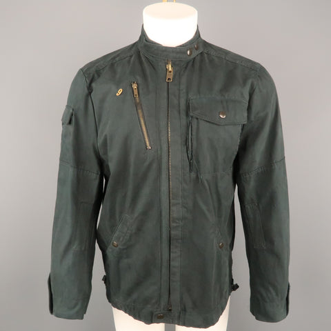 NICE COLLECTIVE L Black Solid Cotton Zip Up Jacket
