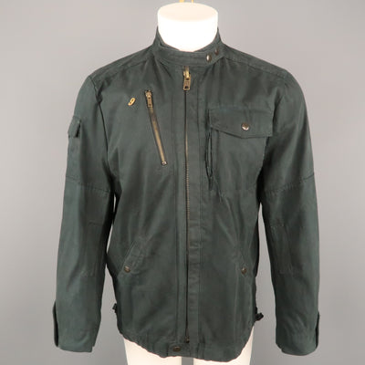 NICE COLLECTIVE L Black Solid Cotton Zip Up Jacket