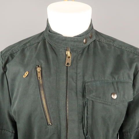NICE COLLECTIVE L Black Solid Cotton Zip Up Jacket