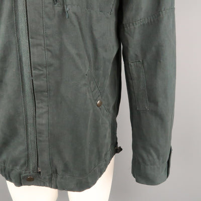 NICE COLLECTIVE L Black Solid Cotton Zip Up Jacket