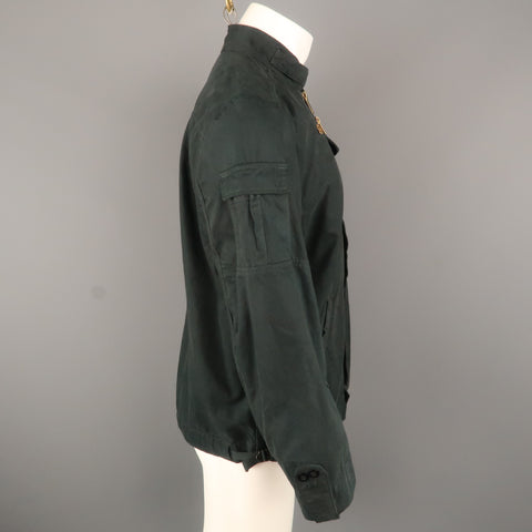 NICE COLLECTIVE L Black Solid Cotton Zip Up Jacket