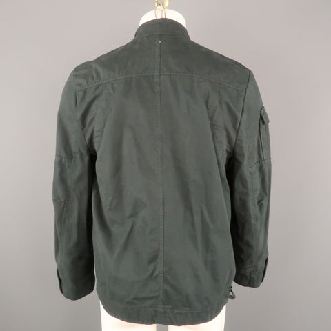 NICE COLLECTIVE L Black Solid Cotton Zip Up Jacket