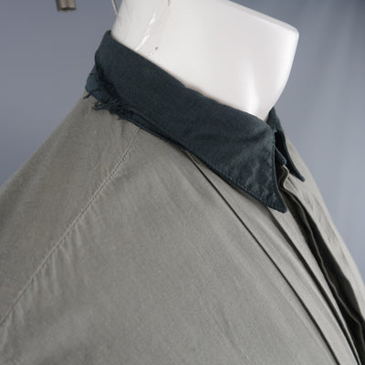 NICE COLLECTIVE Size M Grey Cotton Pleated Contrast Collar Short Sleeve Shirt