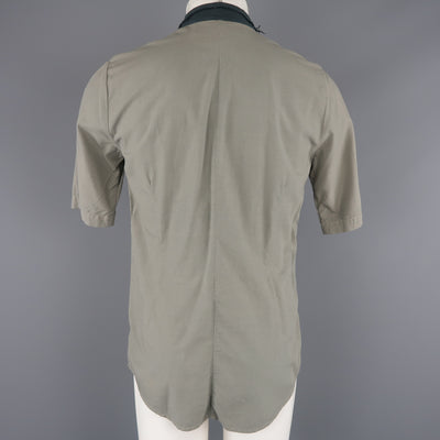 NICE COLLECTIVE Size M Grey Cotton Pleated Contrast Collar Short Sleeve Shirt