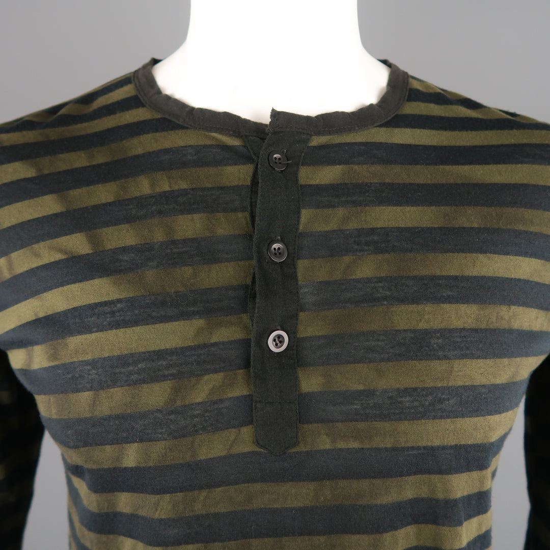 NICE COLLECTIVE Size XL Olive & Black Stripe Cotton  Long Sleeve T-Shirt