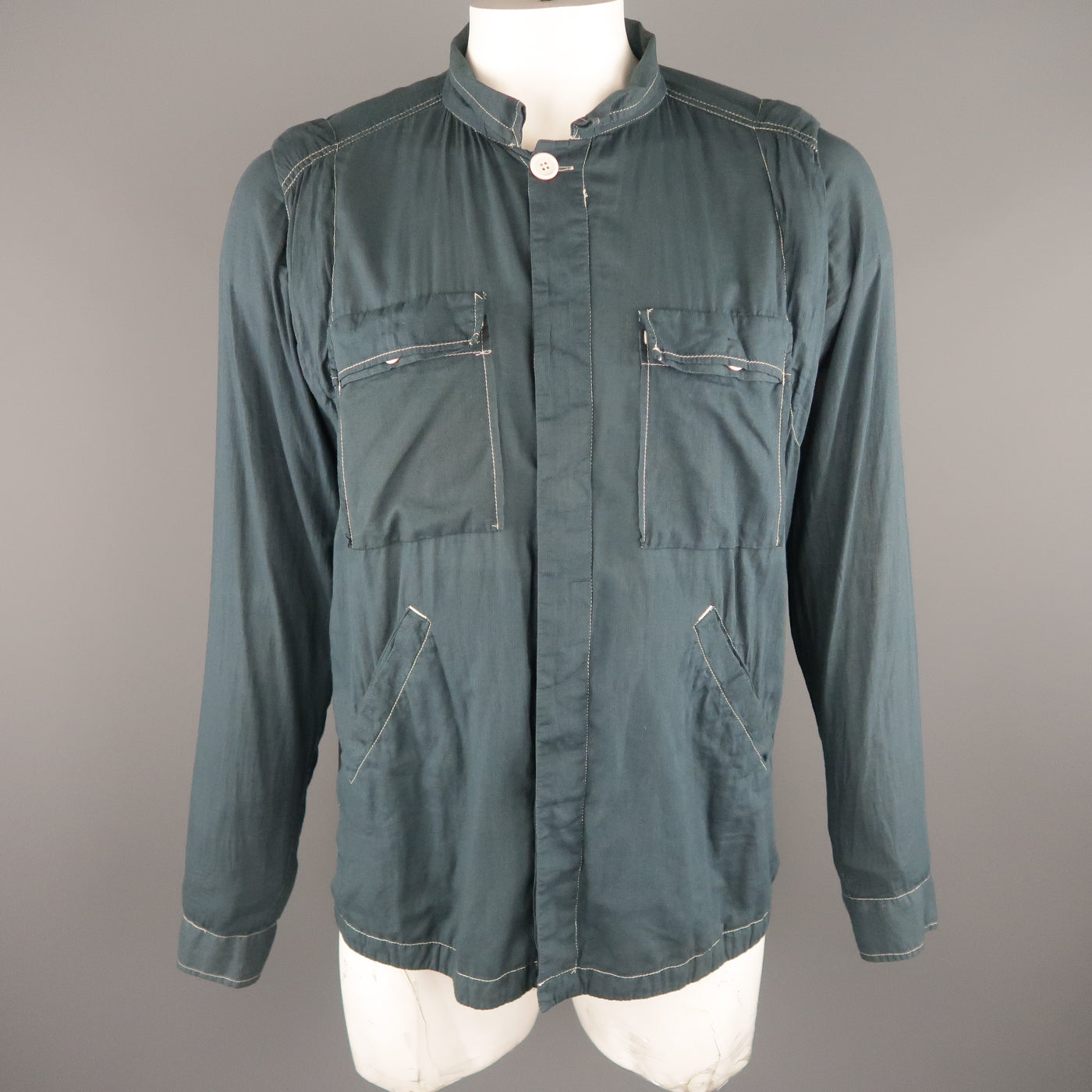NICE COLLECTIVE XL Slate Contrast Stitch Cotton Jacket