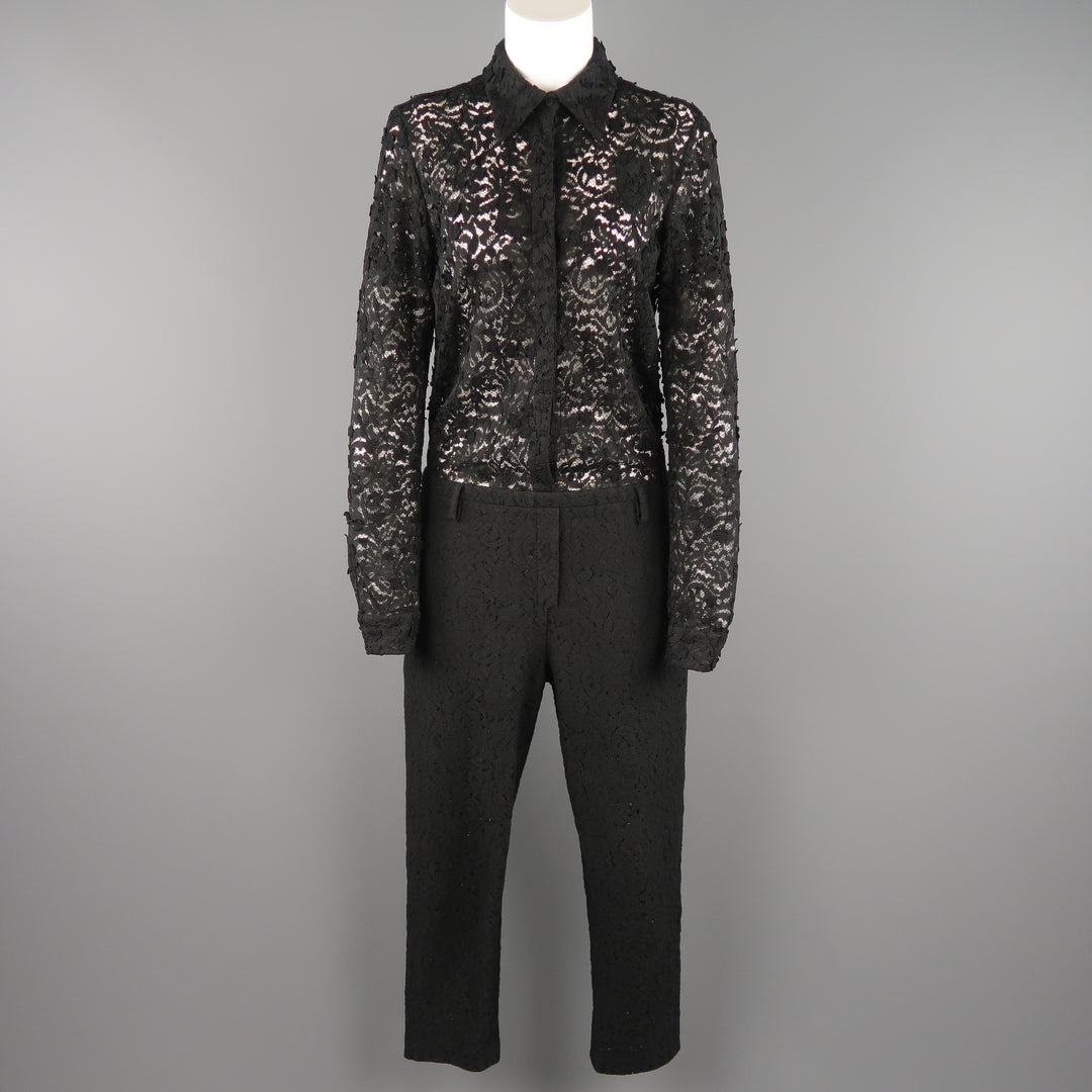 NO. 21 Size 6 Black Lace Shirt Top Jumpsuit Overalls