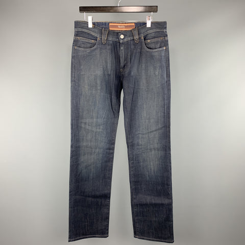 NOTIFY Size 33 x 33 Indigo Waxed Denim Zip Fly Jeans