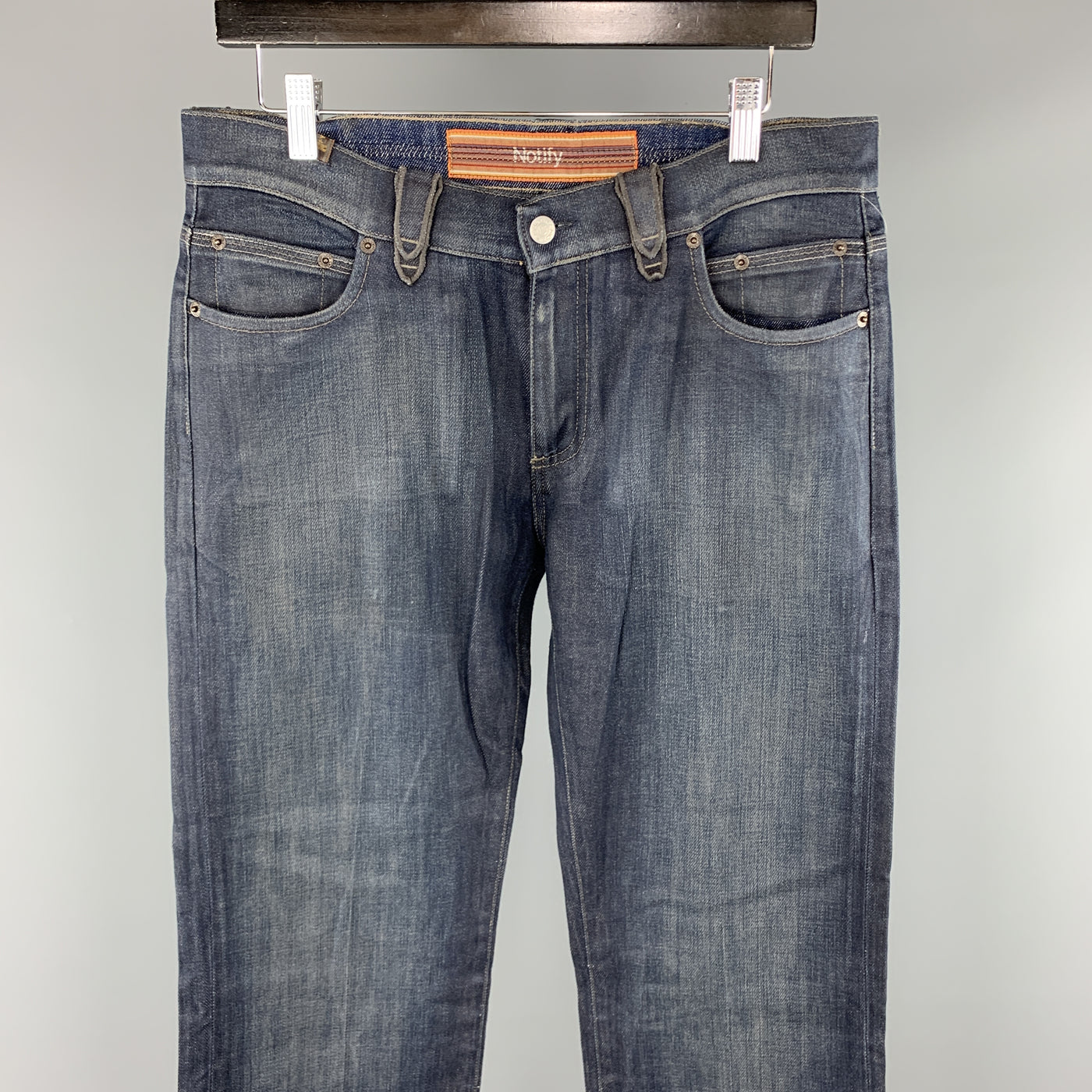 NOTIFY Size 33 x 33 Indigo Waxed Denim Zip Fly Jeans