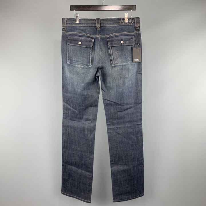 NOTIFY Size 33 x 33 Indigo Waxed Denim Zip Fly Jeans