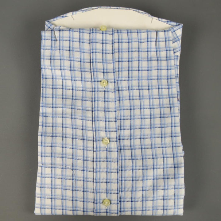 New ROBERT FRIEDMAN Size L Light Blue Plaid Cotton Long Sleeve Shirt