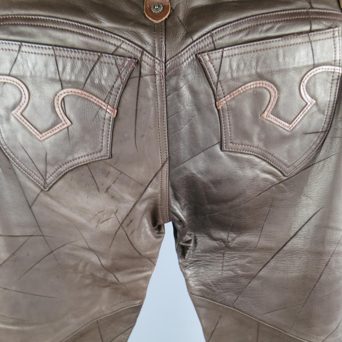 OBELISK Size 32 Brown Distressed Leather Bell Bottom Pants – Sui
