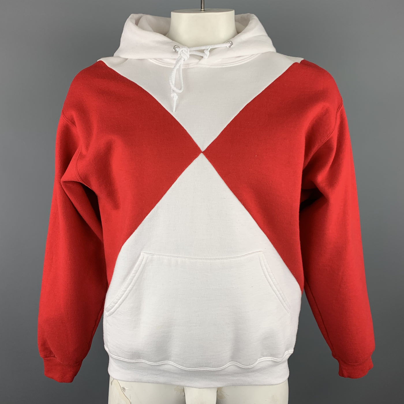 OPENING CEREMONY Size L Red & White Color Block Cotton Hoodie Pullover Sweater