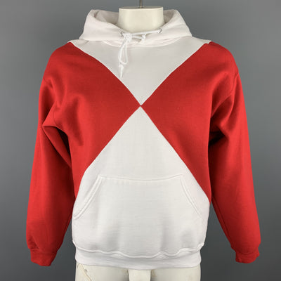 OPENING CEREMONY Size L Red & White Color Block Cotton Hoodie Pullover Sweater